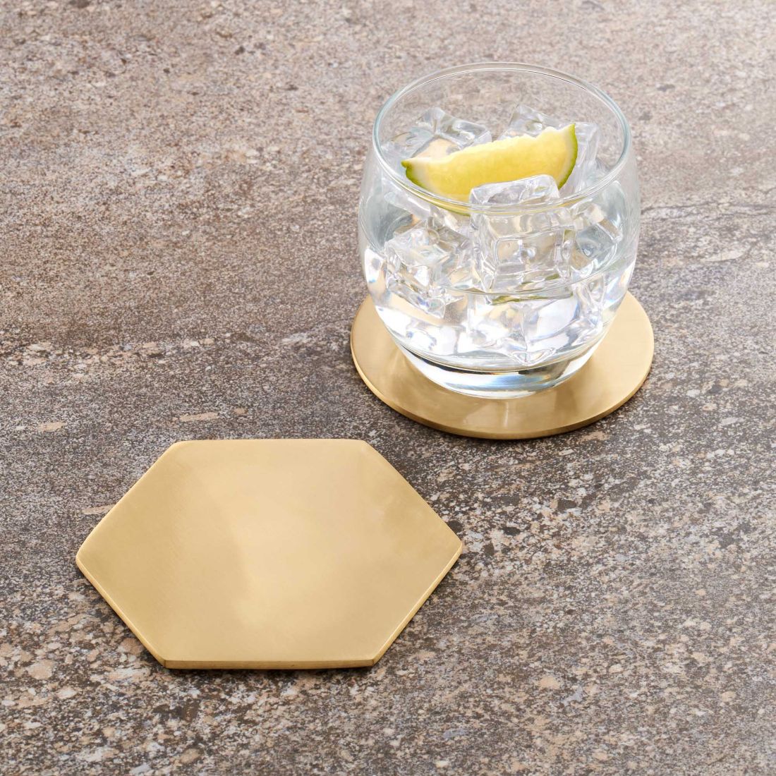 Brass Hexagonal Drinks Coaster in Gold
