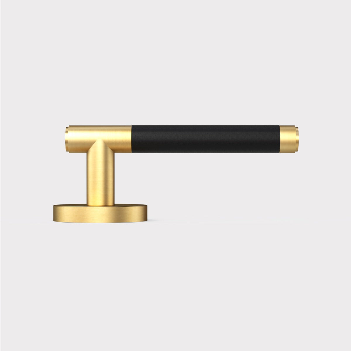 Brass Lever Door Handle in Gold & Black Leather
