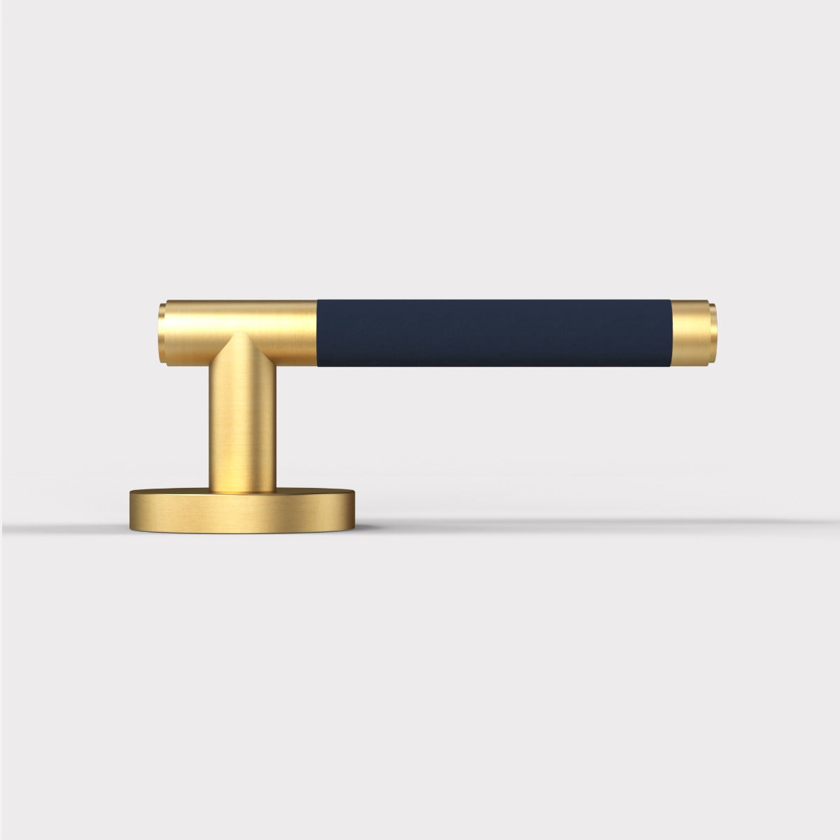 Brass Lever Door Handle in Gold & Blue Leather