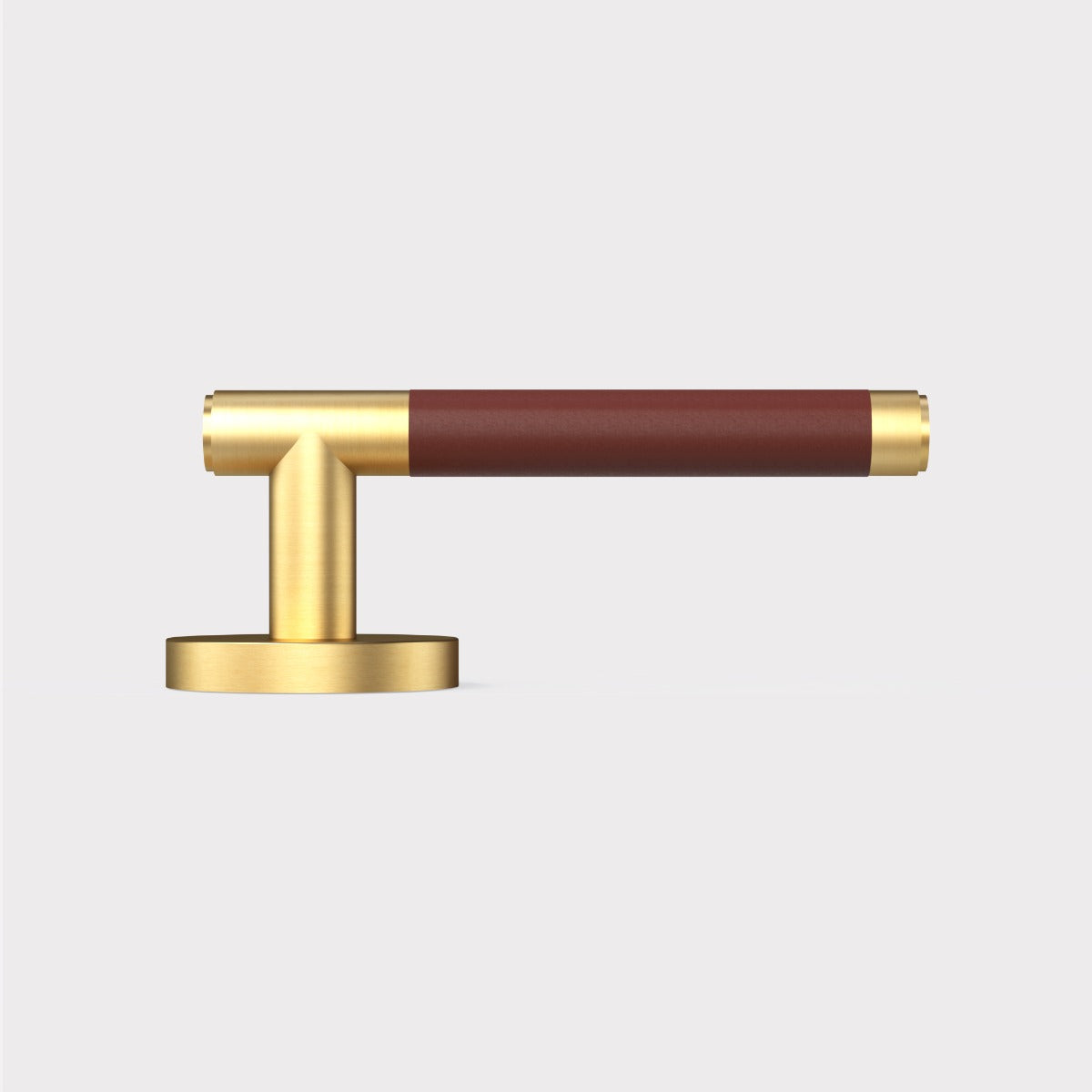Brass Lever Door Handle in Gold & Brown Leather