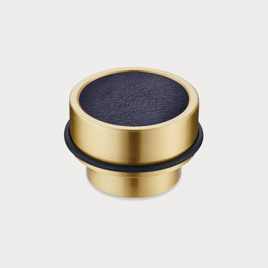 Brass & Blue Leather Mounted Door Stops in Gold