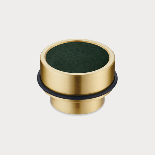 Brass & Green Leather Mounted Door Stops in Gold