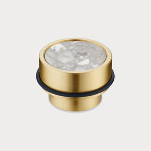 Brass & Grey Terrazzo Floor Mounted Door Stops in Gold