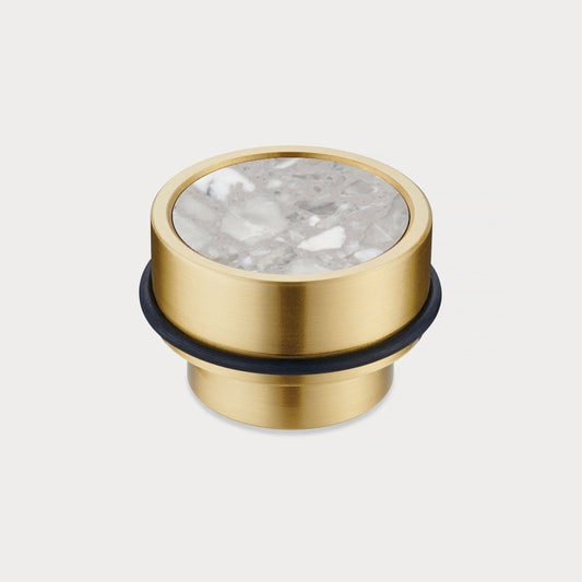 Brass & Grey Terrazzo Floor Mounted Door Stops in Gold