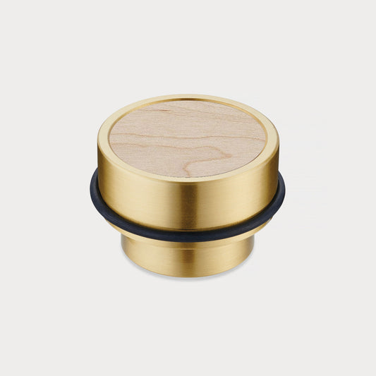 Brass & Maple Wood Floor Mounted Door Stops in Gold