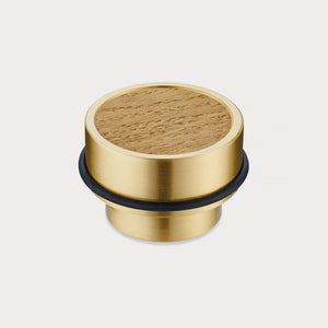 Brass & Oak Wood Floor Mounted Door Stops in Gold