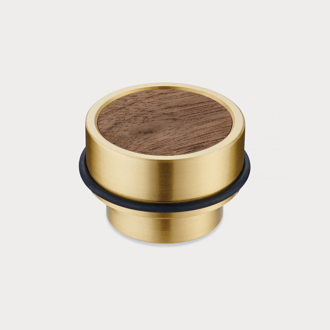 Brass & Walnut Wood Floor Mounted Door Stops in Gold