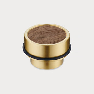 Brass & Walnut Wood Floor Mounted Door Stops in Gold