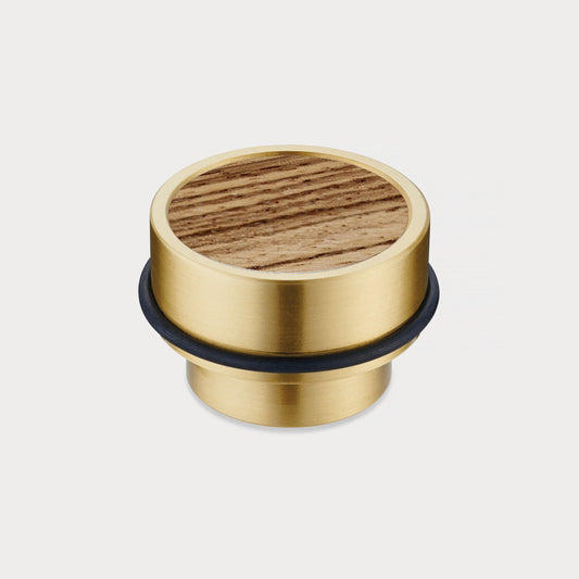 Brass & Zebrano Wood Floor Mounted Door Stops in Gold