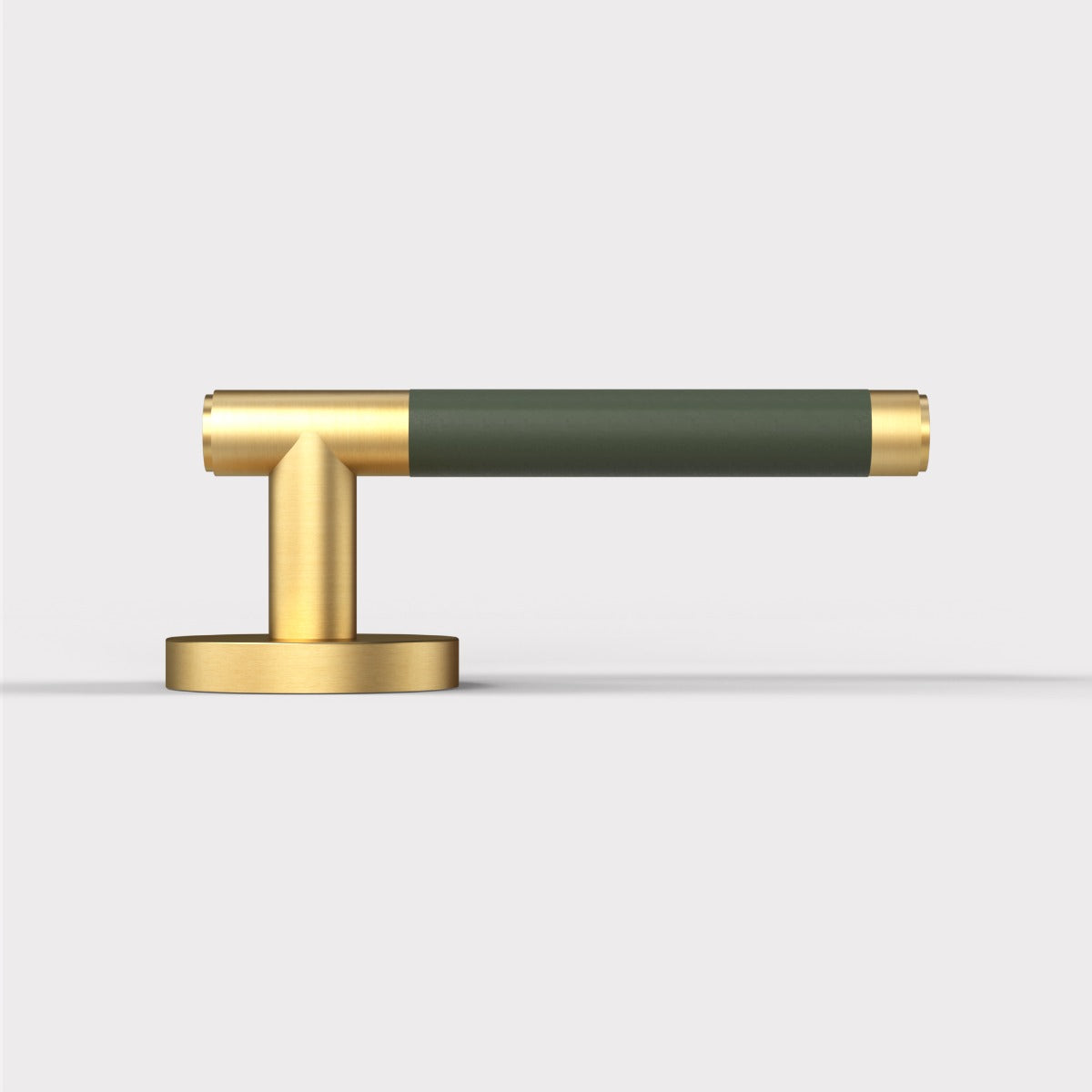 Brass Lever Door Handle in Gold & Green Leather