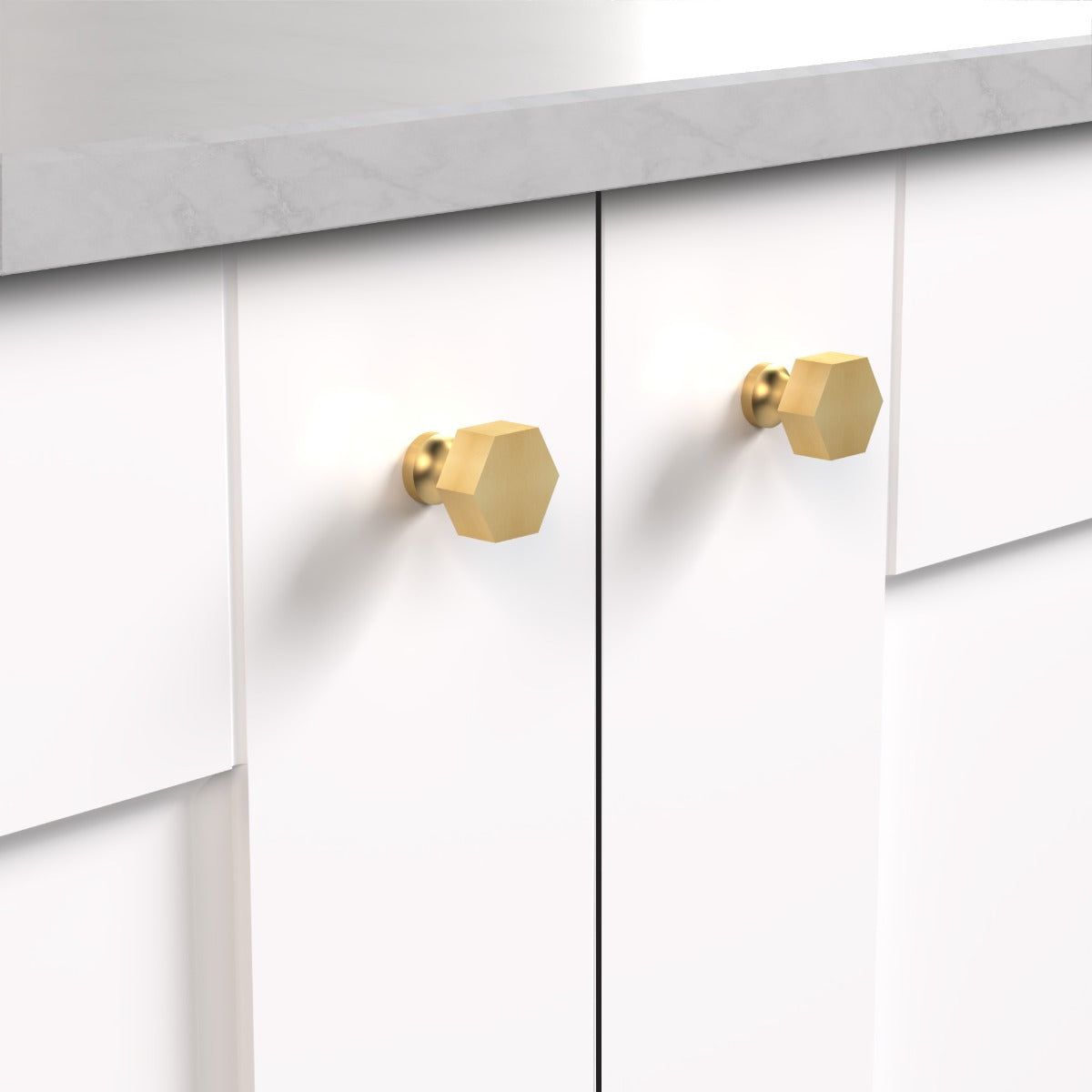 Small Solid Brass Hexagonal Door Knobs in Gold