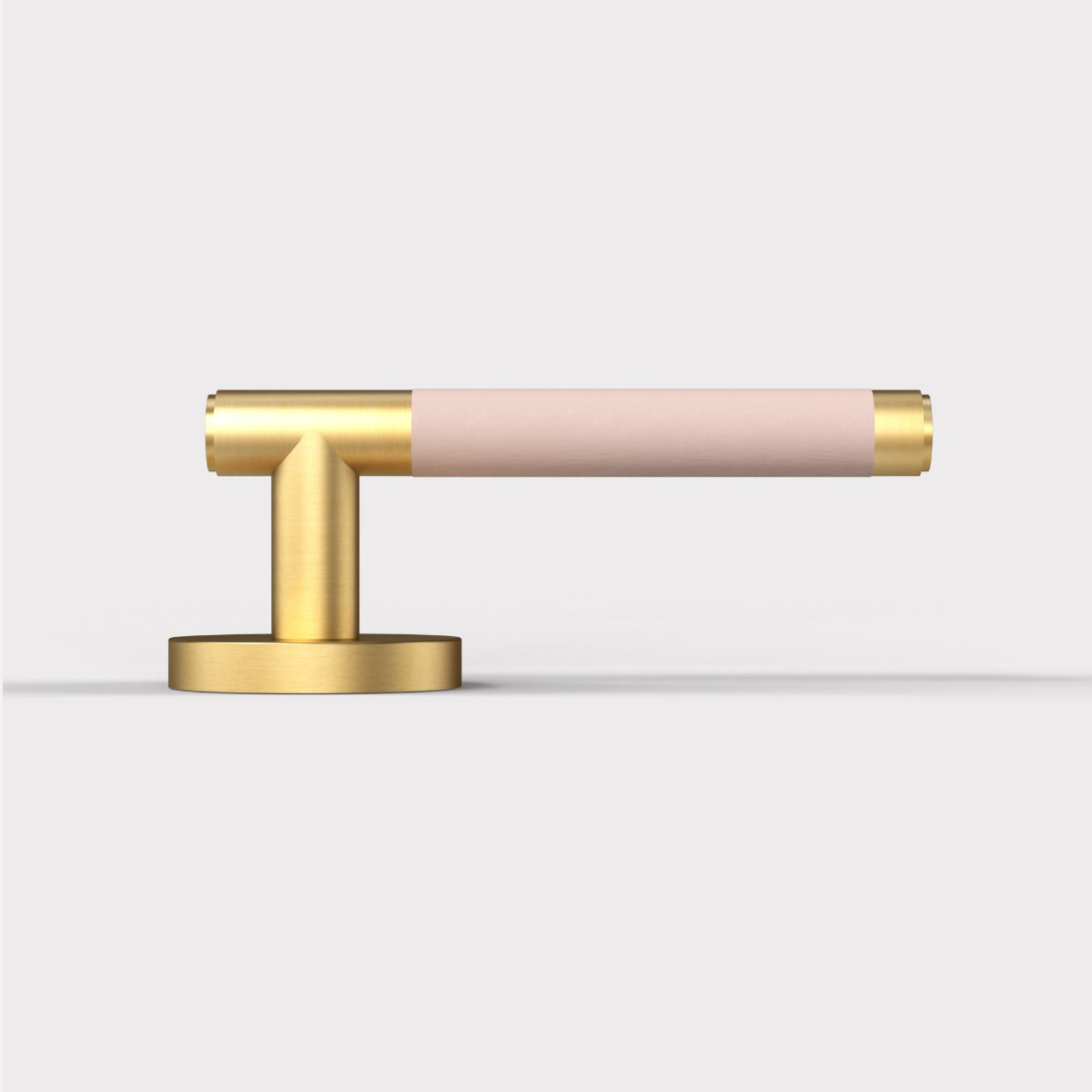 Brass Lever Door Handle in Gold & Pink Leather