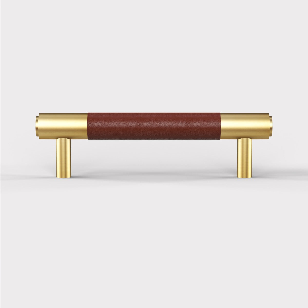 Brass & Brown Leather Cabinet Handles in Gold