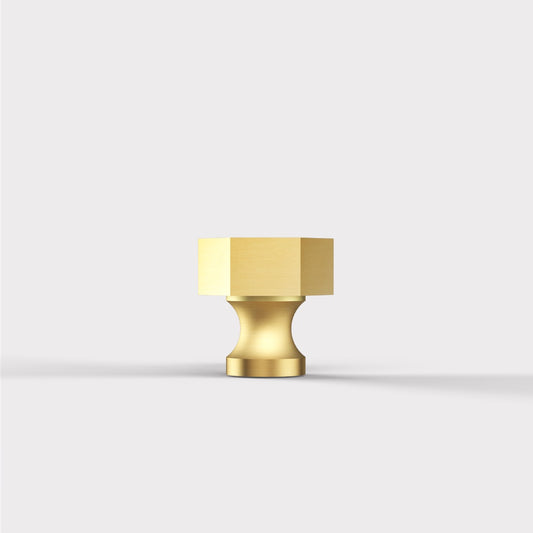 Small Solid Brass Hexagonal Door Knobs in Gold