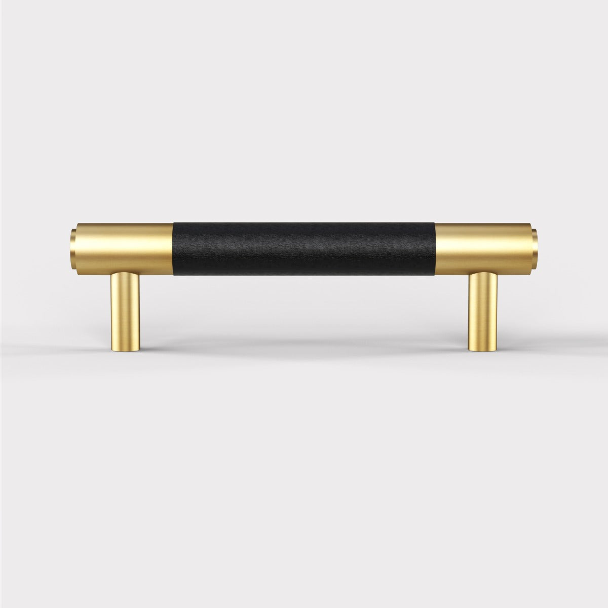 Brass & Black Leather Cabinet Handles in Gold