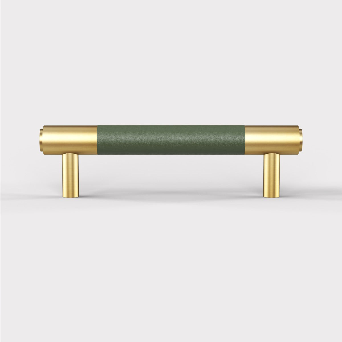 Brass & Green Leather Cabinet Handles in Gold