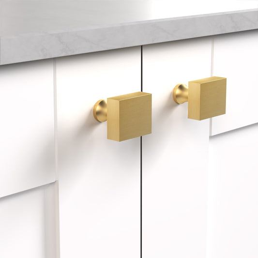 Brass Square Door Knobs in Gold