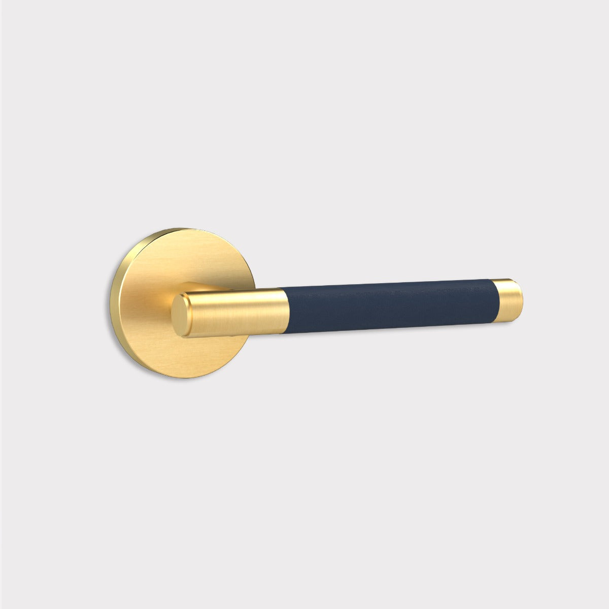 Brass Lever Door Handle in Gold & Blue Leather