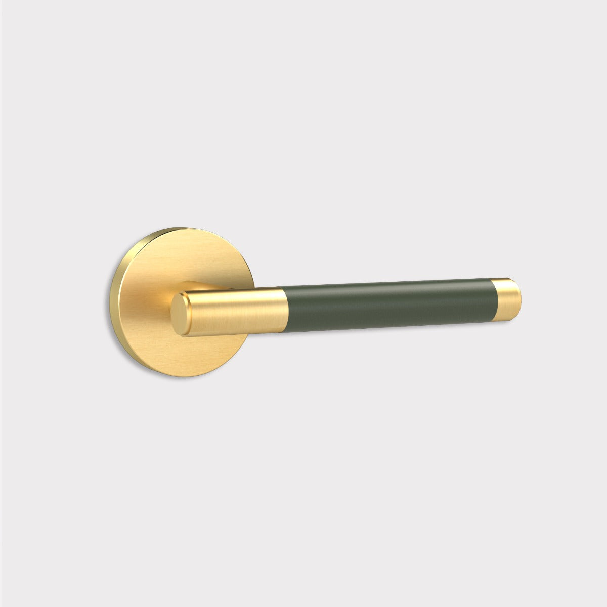 Brass Lever Door Handle in Gold & Green Leather