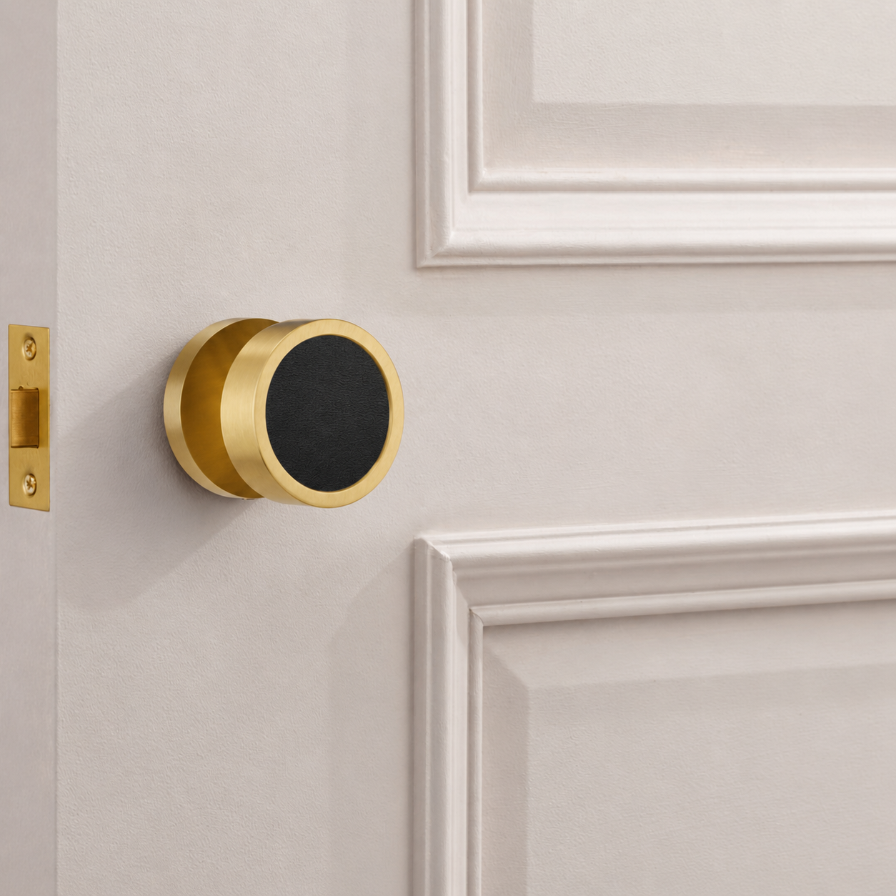 Brass & Leather Mortice Door Knobs in Gold