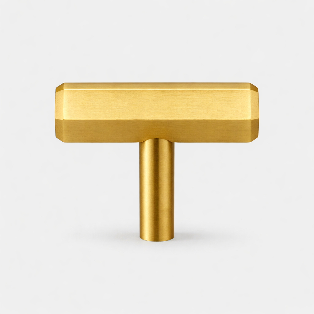 Solid Brass Hexagonal T Bar Handles in Gold