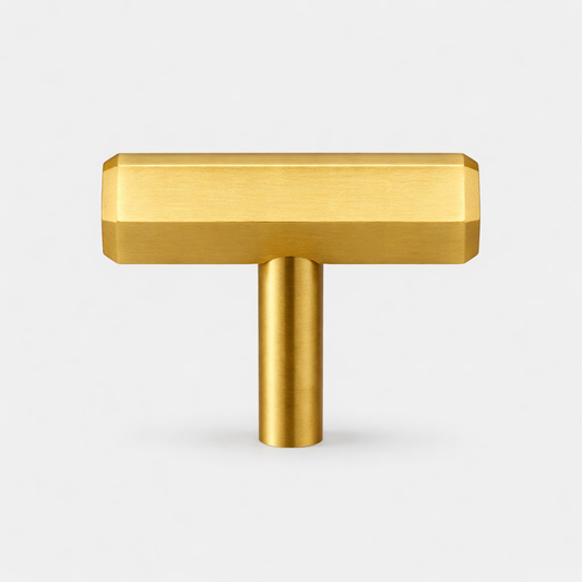 Solid Brass Hexagonal T Bar Handles in Gold