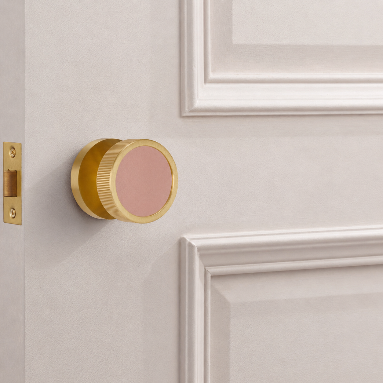 Brass & Leather Mortice Door Knobs in Gold