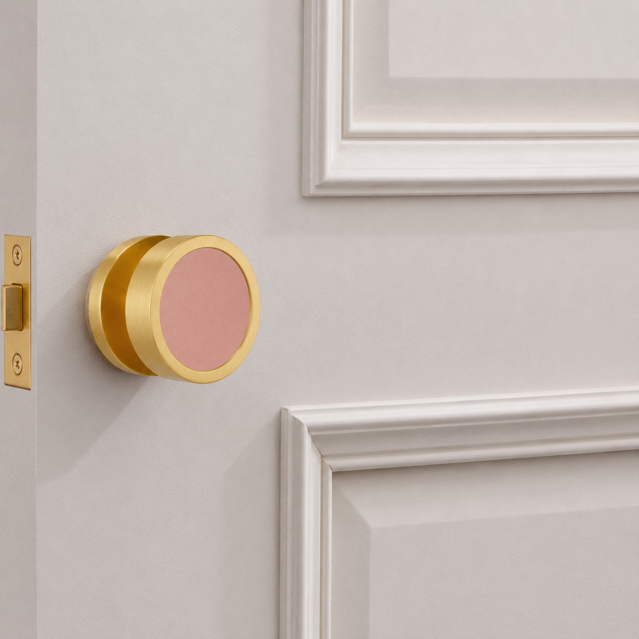 Brass & Leather Mortice Door Knobs in Gold
