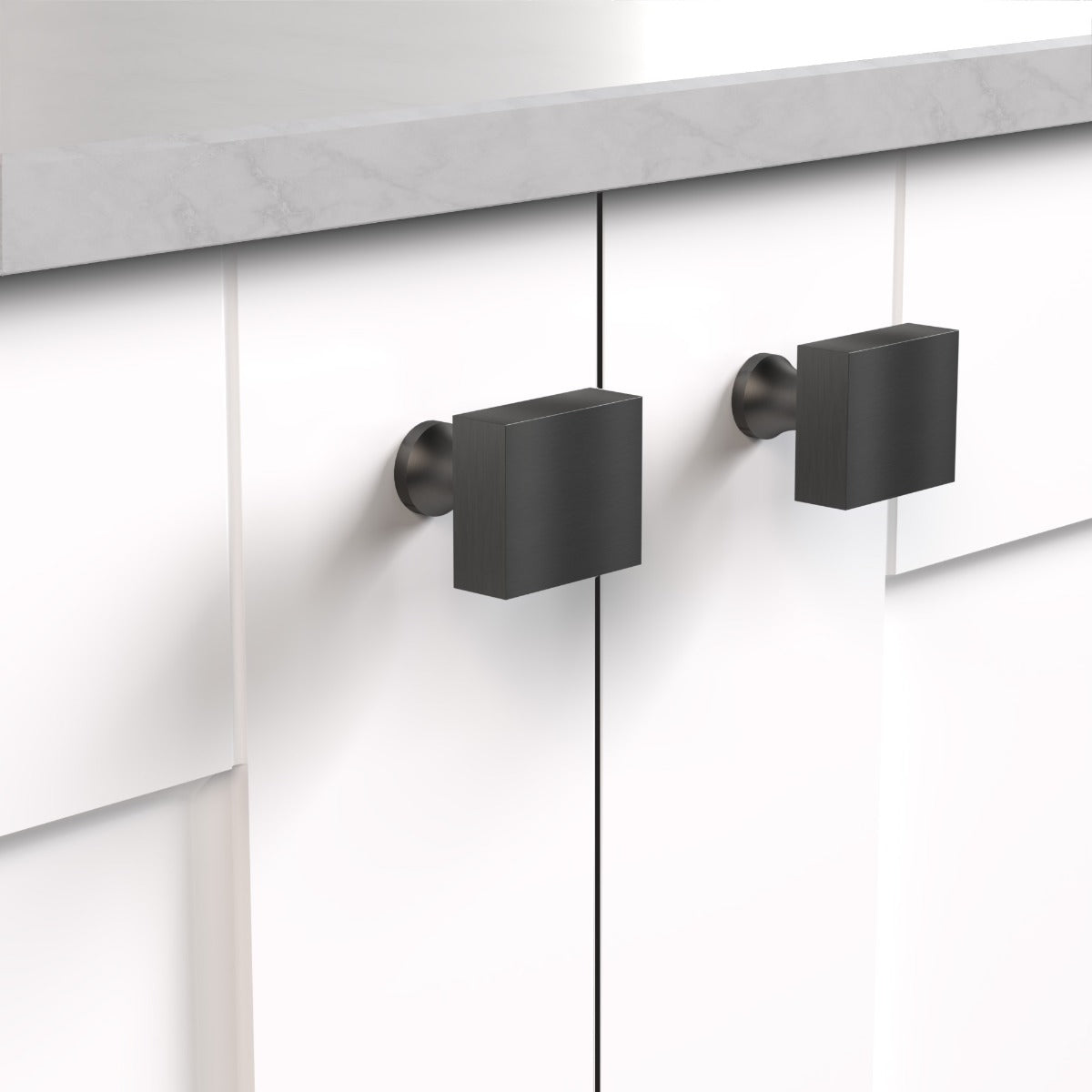 Brass Square Door Knobs in Gunmetal