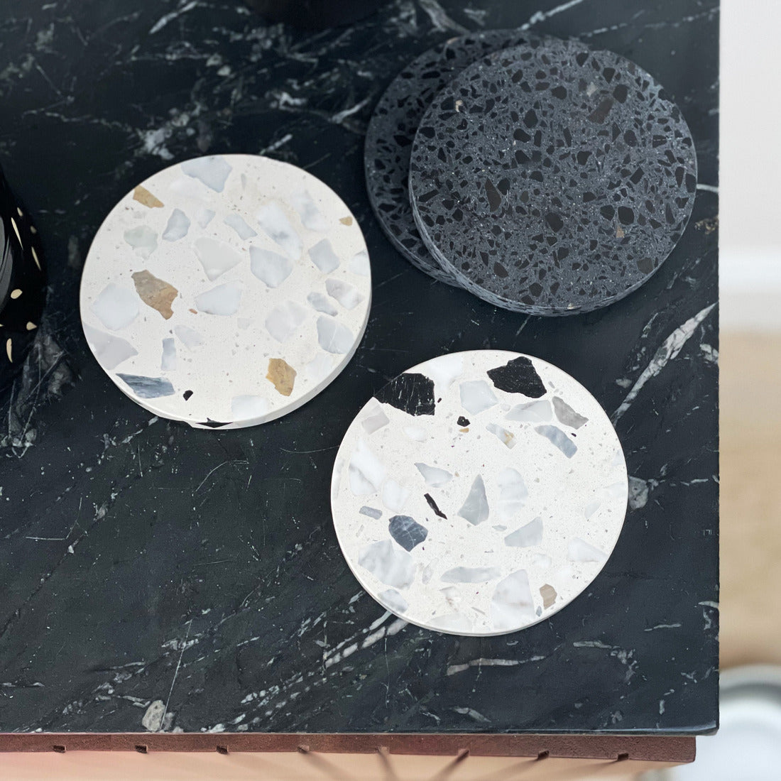 Terrazzo Round Drinks Coaster in Black & White