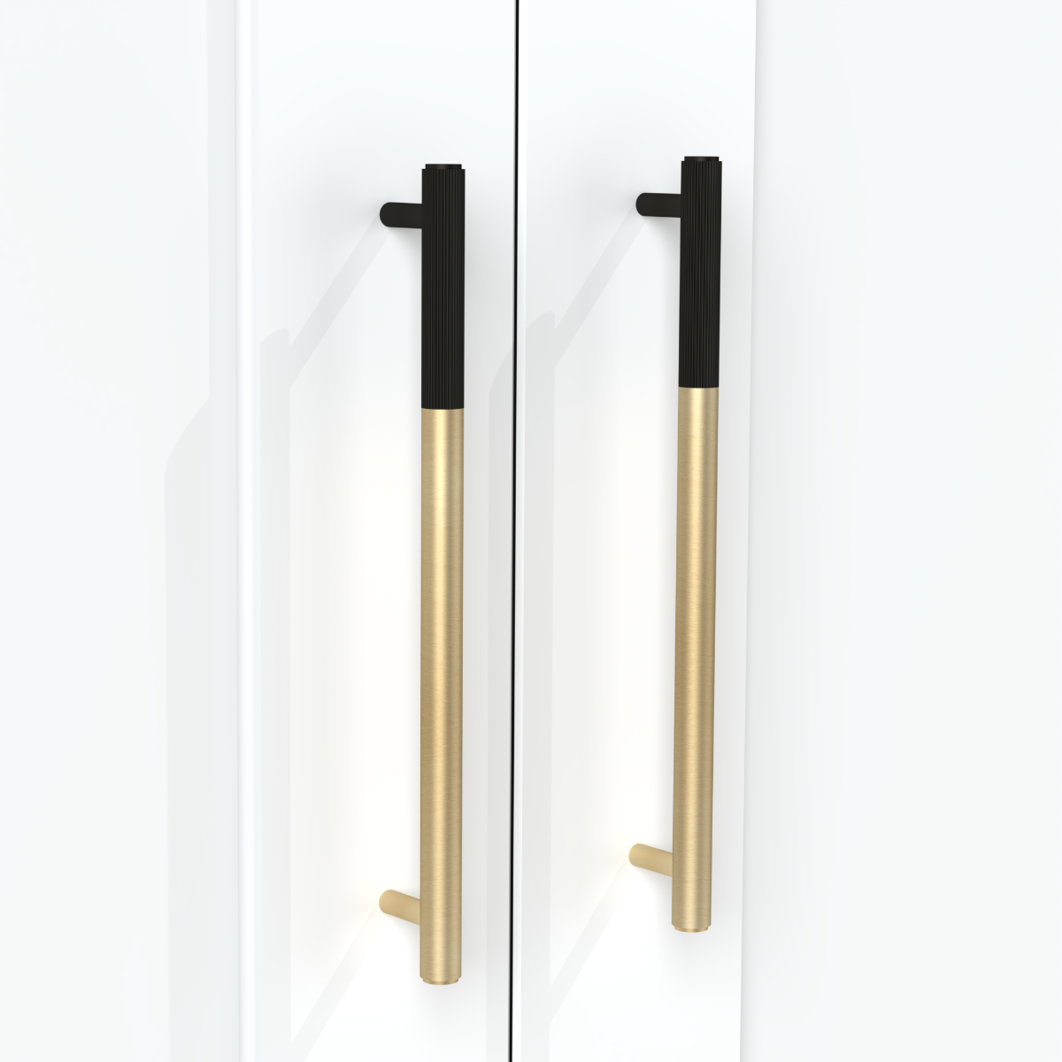 Gold Brass Linear Cabinet Handle with Tip in Black