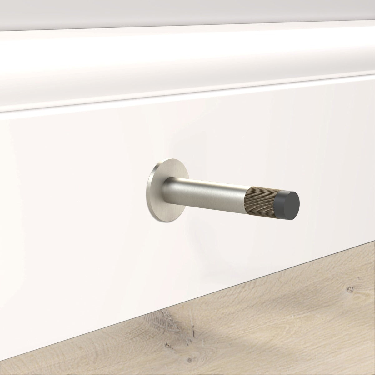 Brass Linear Wall Mounted Door Stop in Silver and Antique Gold