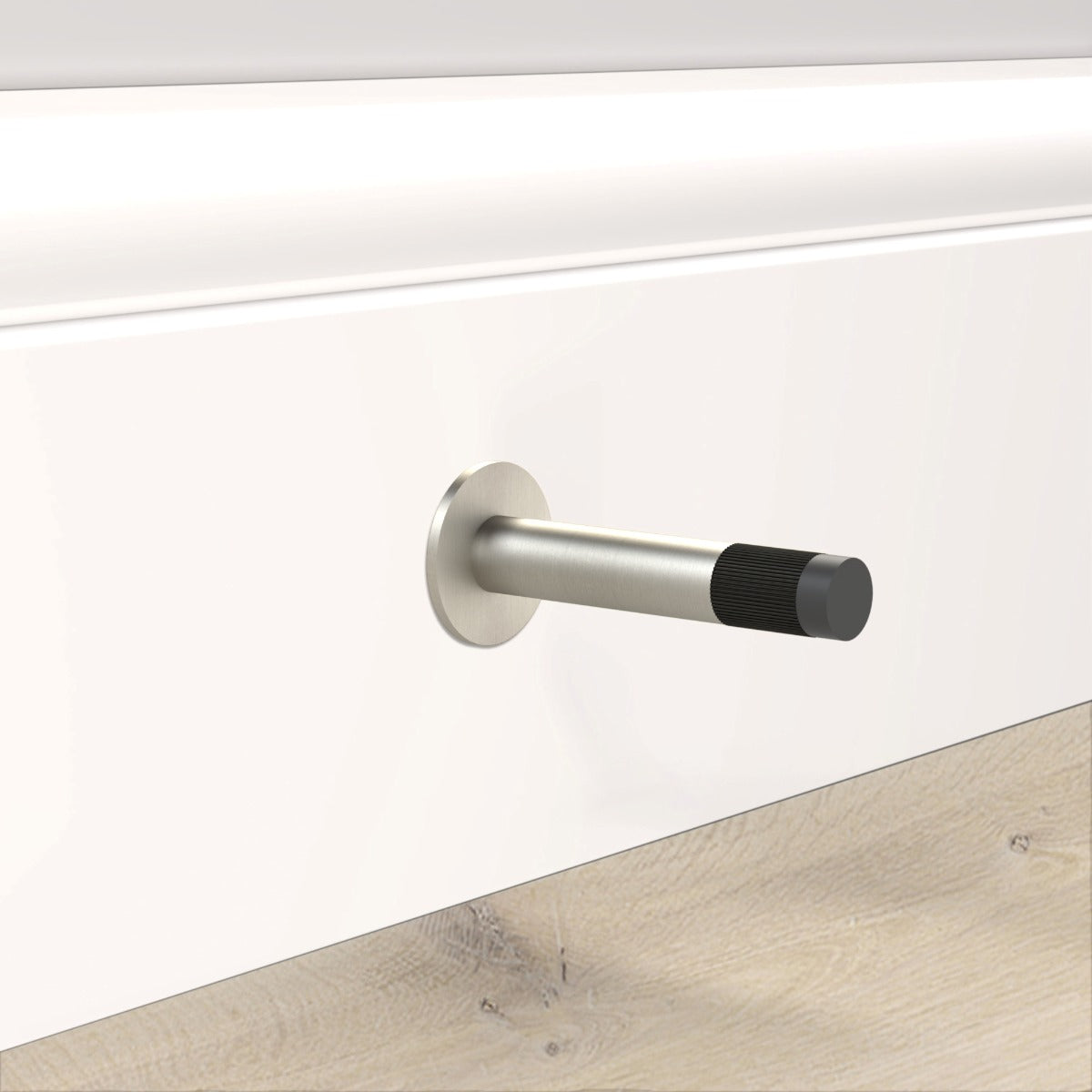 Brass Linear Wall Mounted Door Stop in Silver and Black