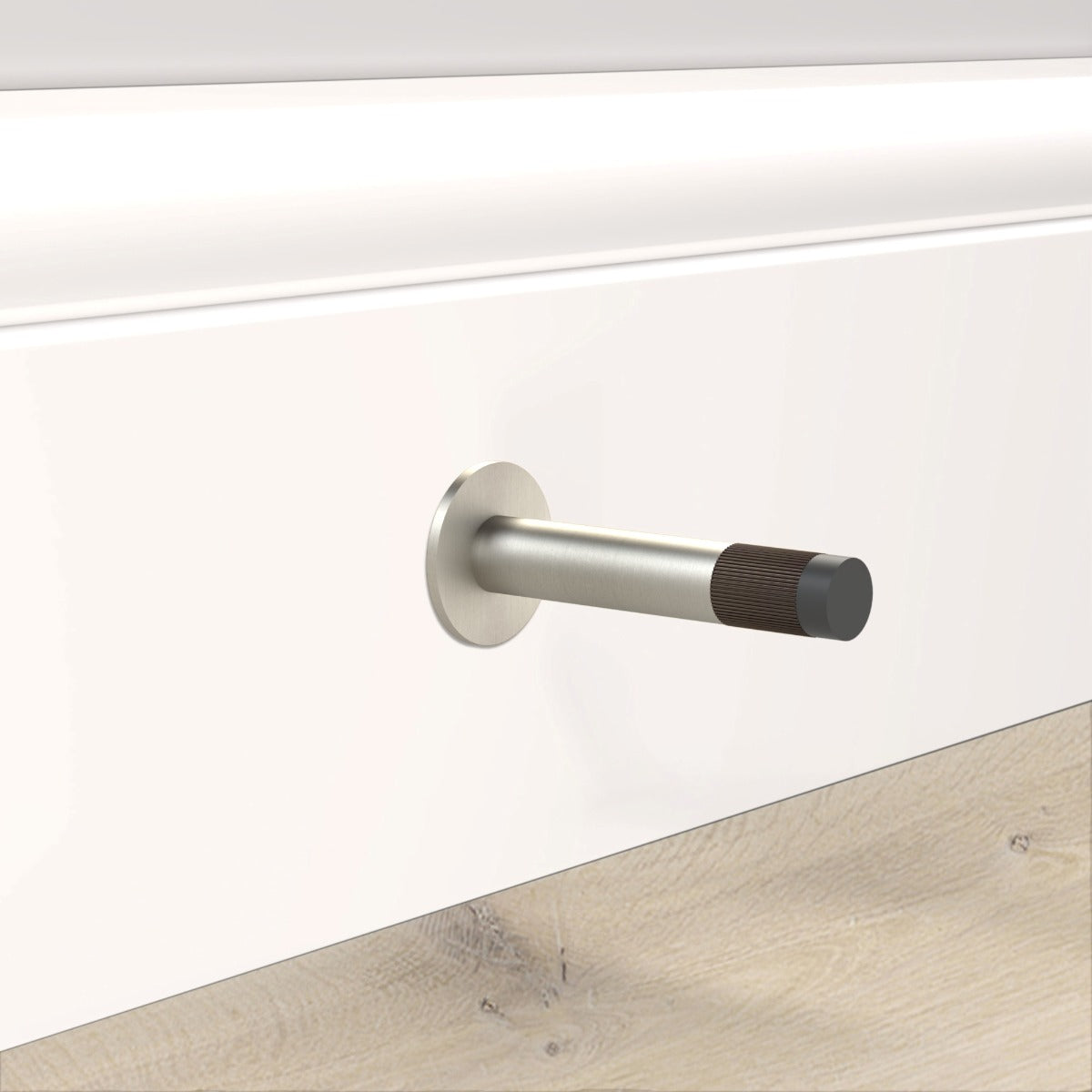 Brass Linear Wall Mounted Door Stop in Silver and Bronze