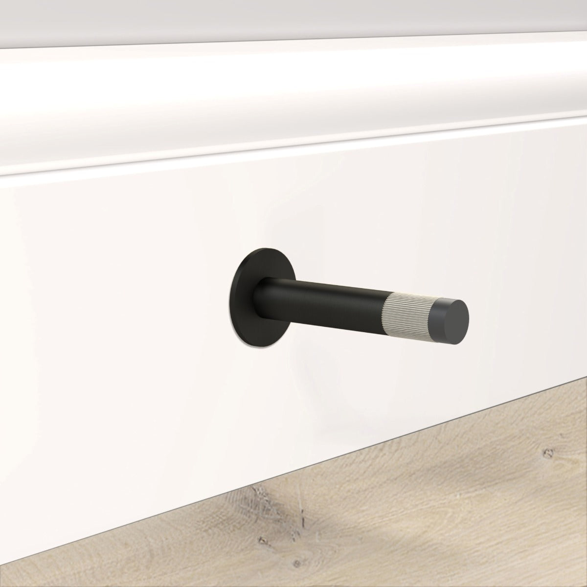 Brass Linear Wall Mounted Door Stop in Black and Silver