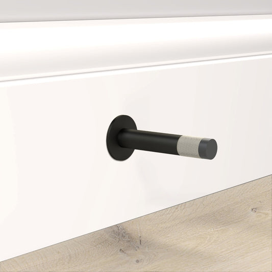 Brass Linear Wall Mounted Door Stop in Black and Silver