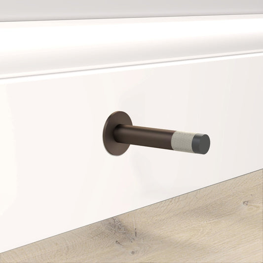 Brass Linear Wall Mounted Door Stop in Bronze and Silver