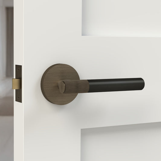 Brass Linear Lever Handle in Black and Antique Gold