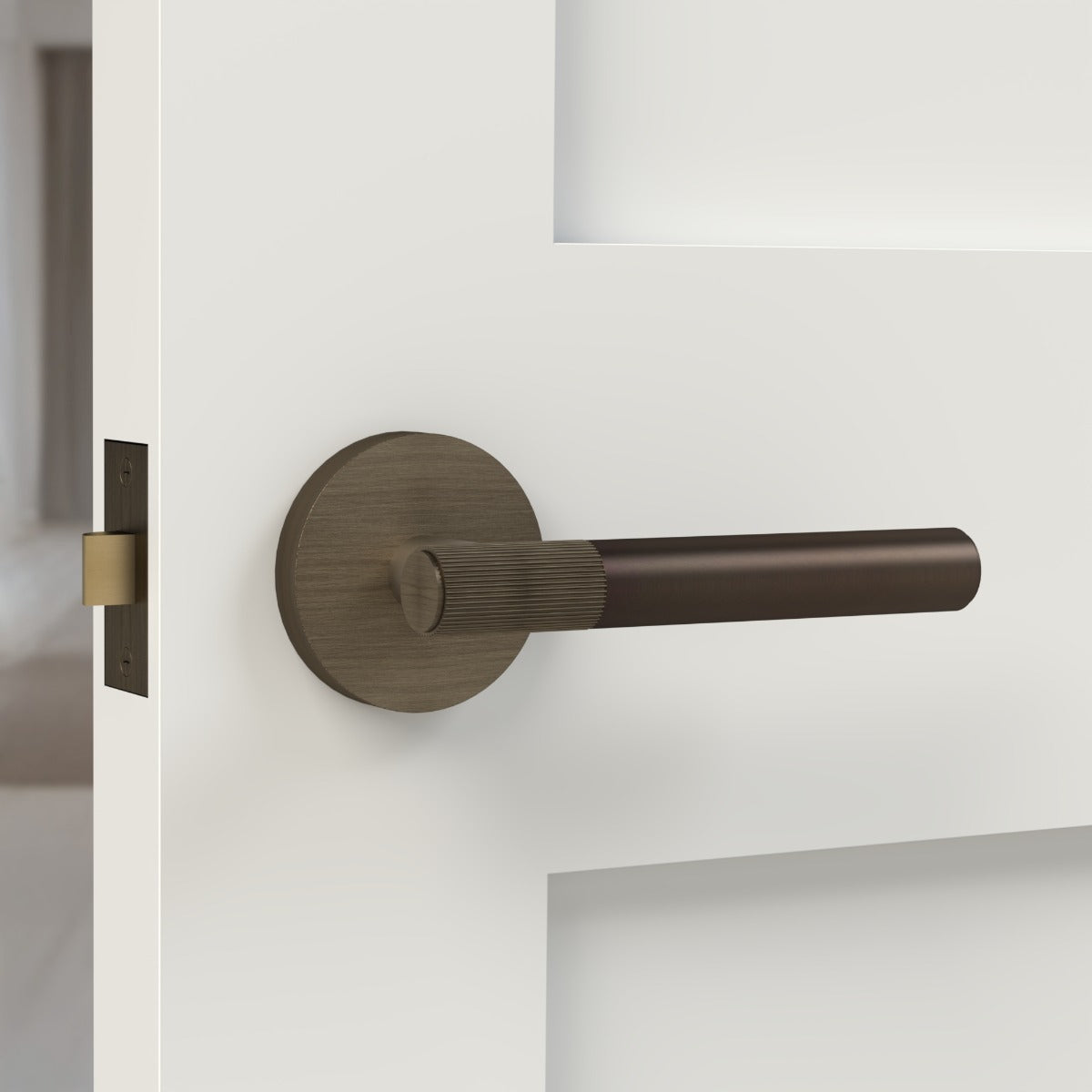 Brass Linear Lever Handle in Bronze and Antique Gold