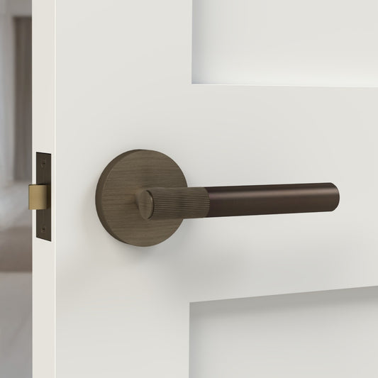 Brass Linear Lever Handle in Bronze and Antique Gold