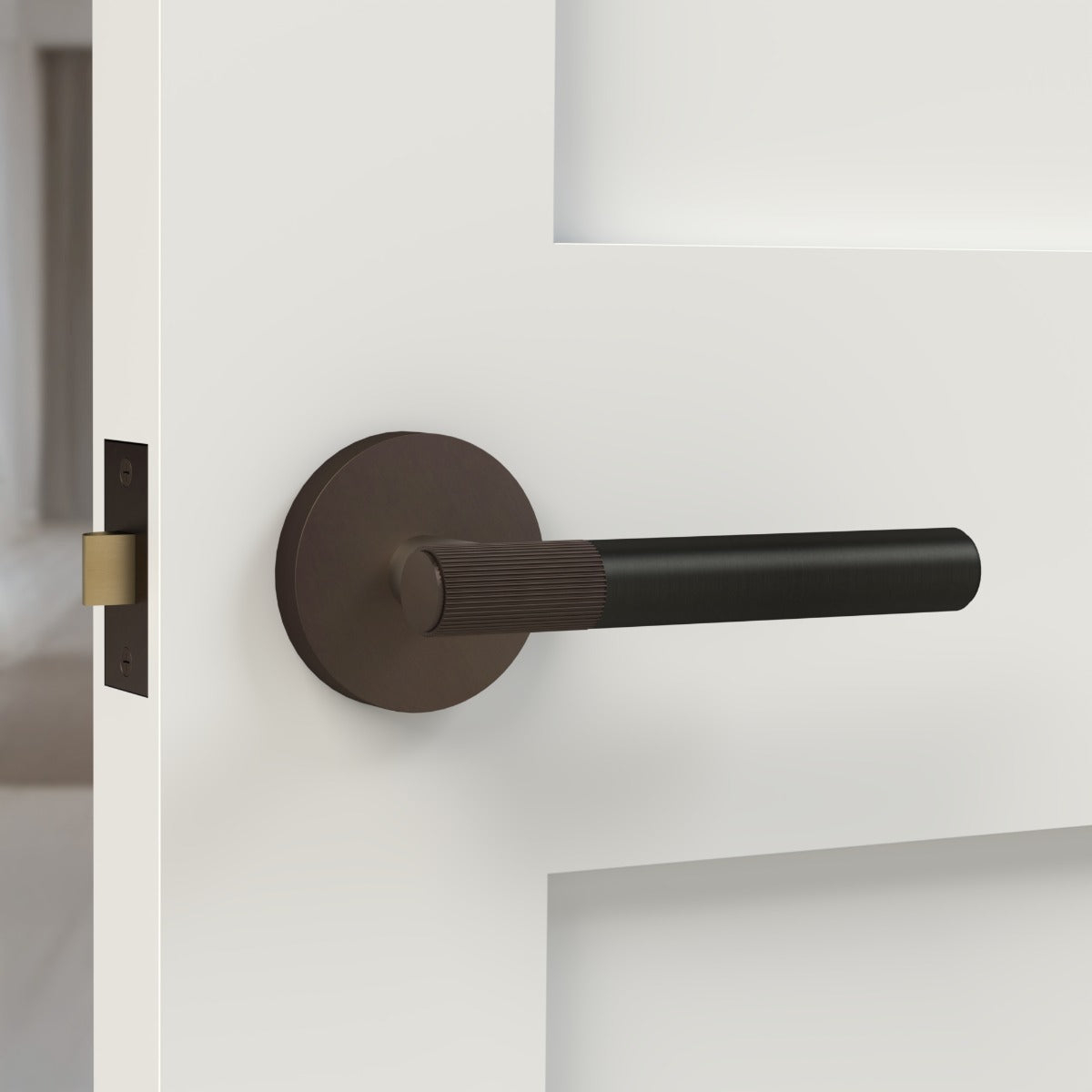 Brass Linear Lever Handle in Black and Bronze