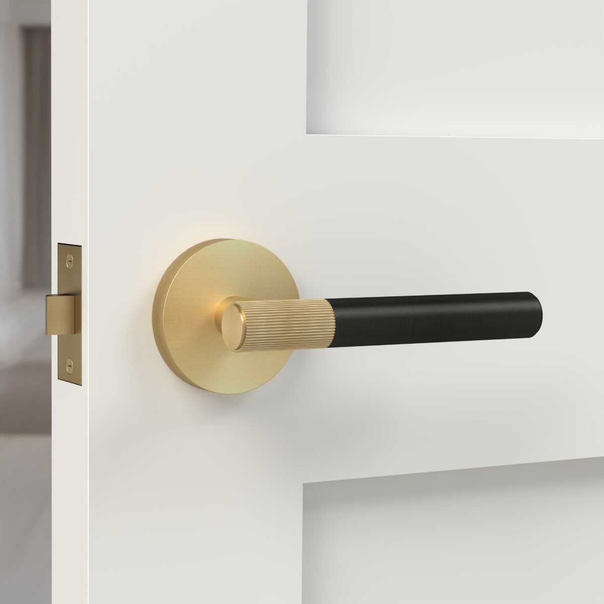 Brass Linear Lever Handle in Black and Gold
