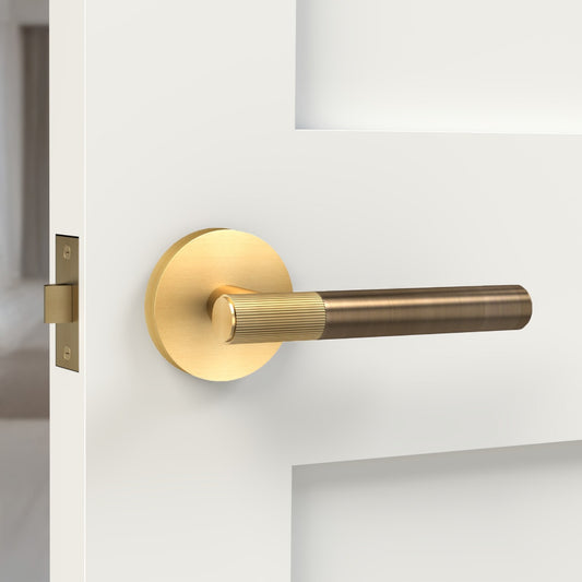 Brass Linear Lever Handle in Antique and Gold