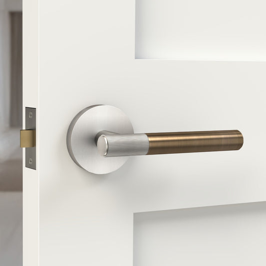 Brass Linear Lever Handle in Antique and Silver