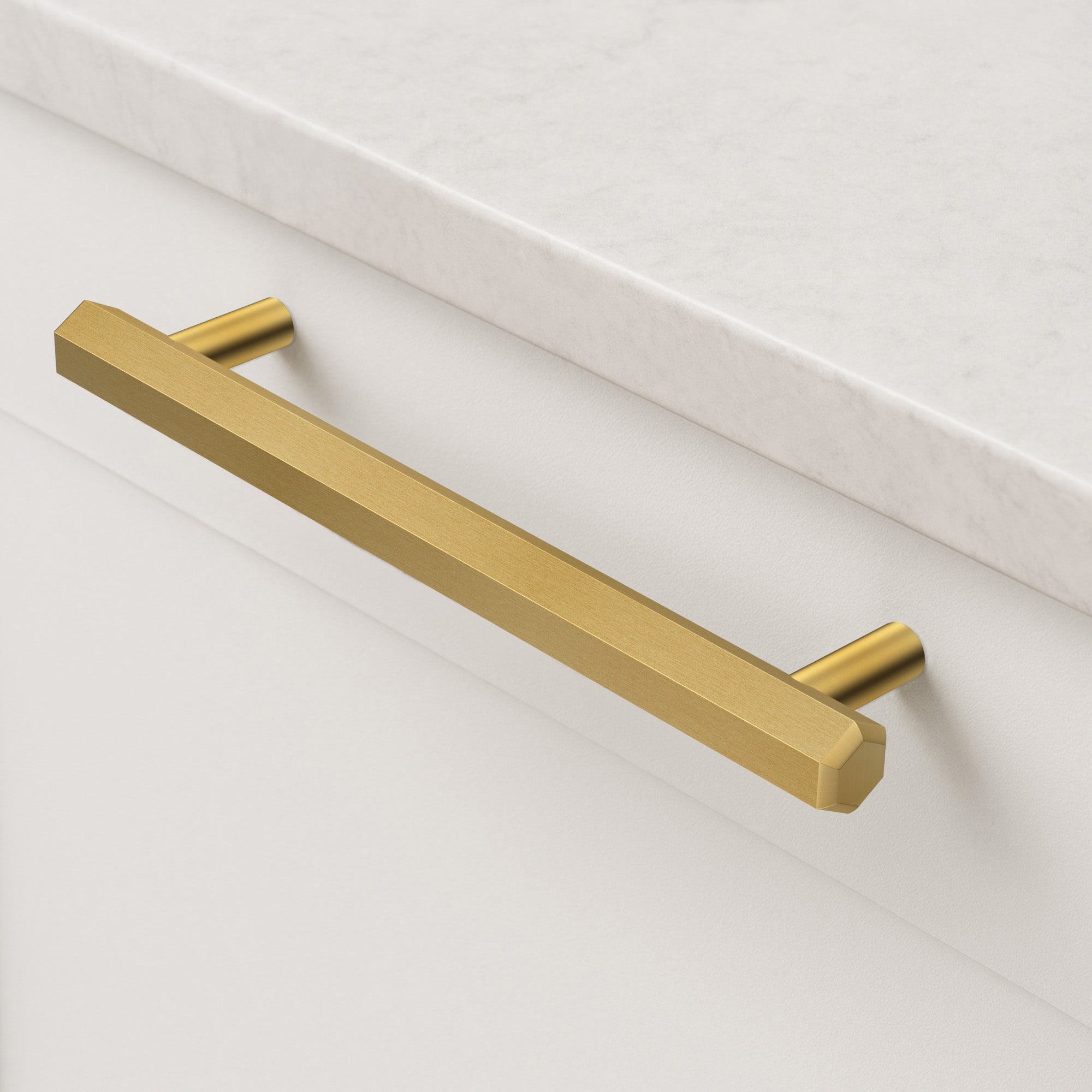 Brass Hexagonal Cabinet Handles in Gold