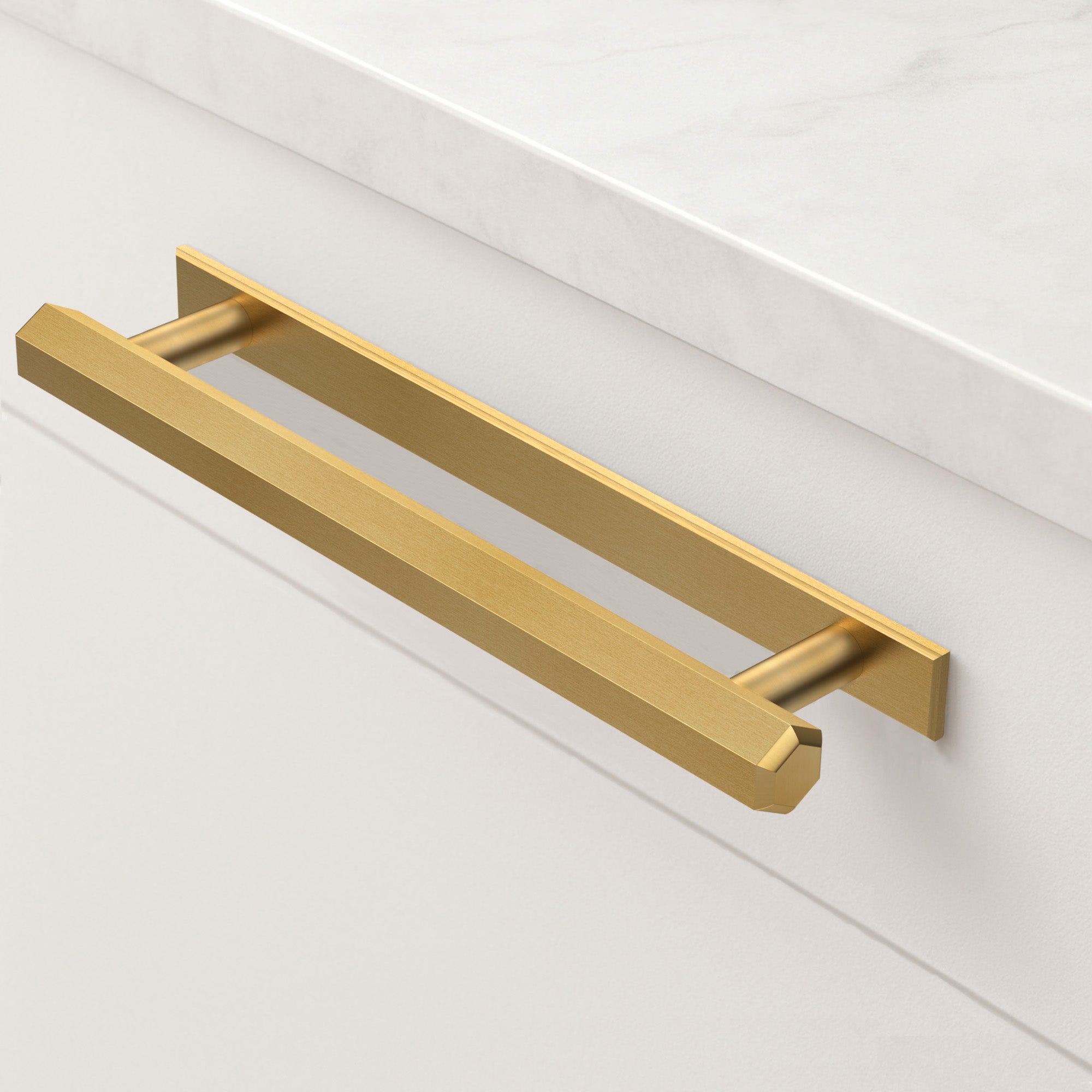 Brass Slim Hexagonal Cabinet Handles with Backplate in Gold