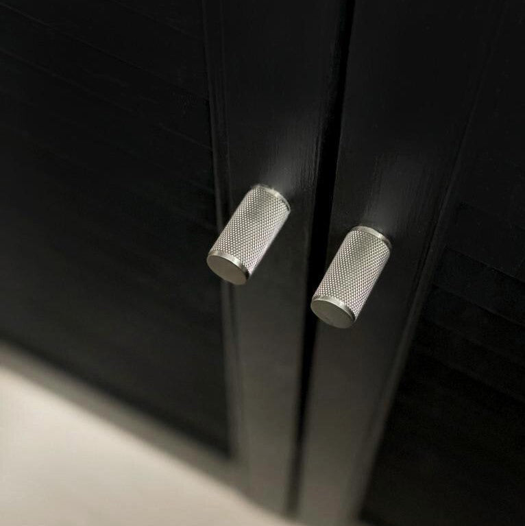 Brass Knurled Cylinder Pulls in Silver