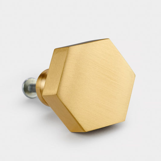 Brass Hexagonal Door Knobs in Gold