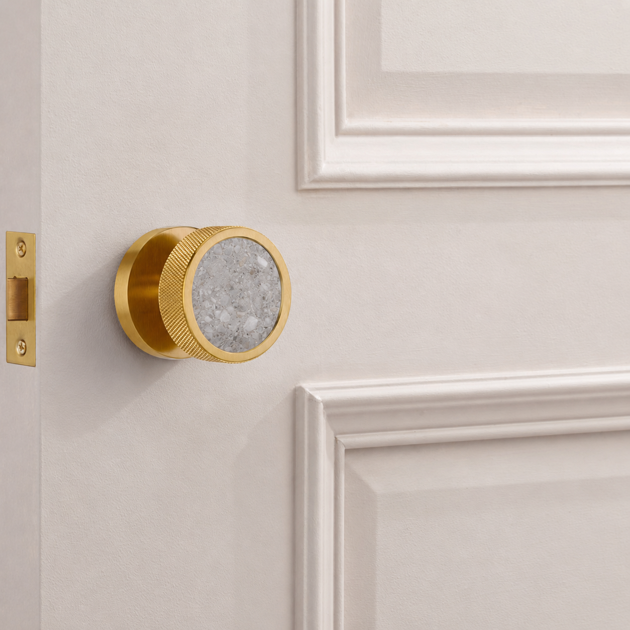 Brass & Terrazzo Mortice Door Knobs in Gold