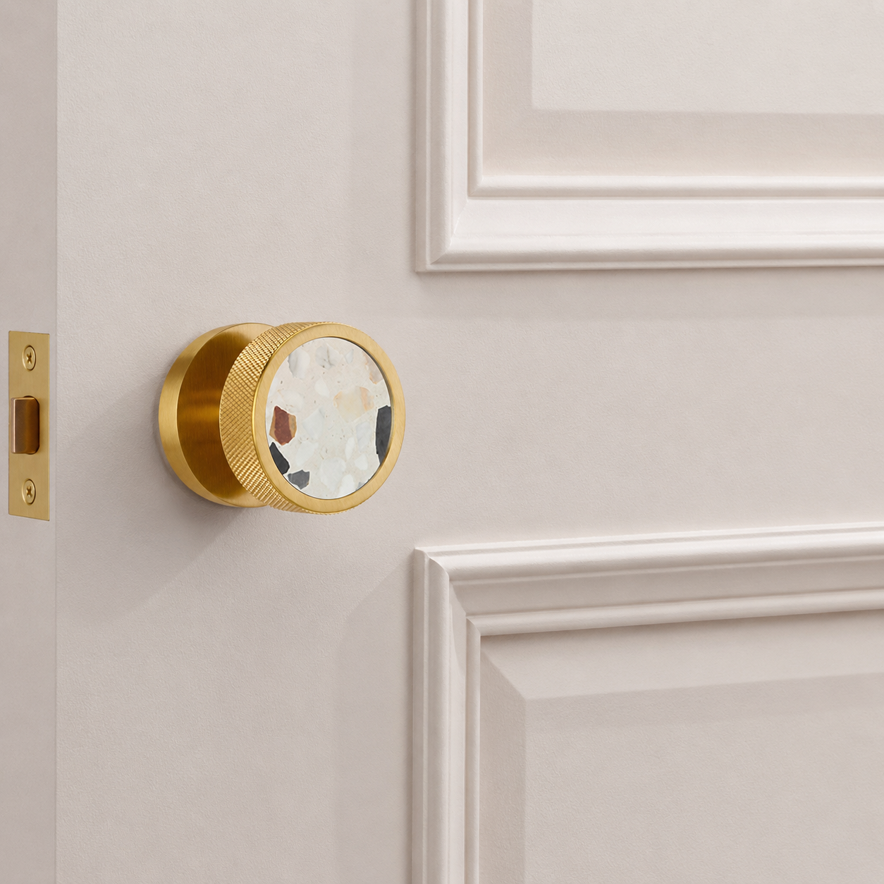 Brass & Terrazzo Mortice Door Knobs in Gold